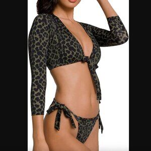 GOOD AMERICAN / LEOPARD 3/4 SLEEVE TIE FRONT BIKINI / SIZE 1